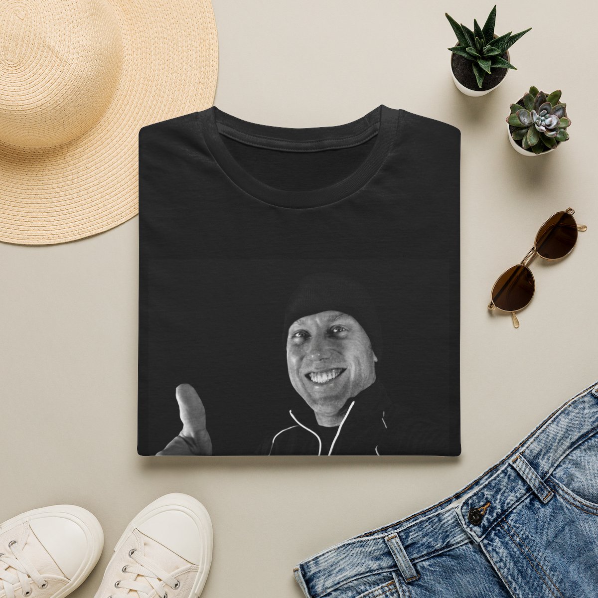 Thumbs Up Smiling Face T-Shirt | Monochrome Photo Portrait | Swifty